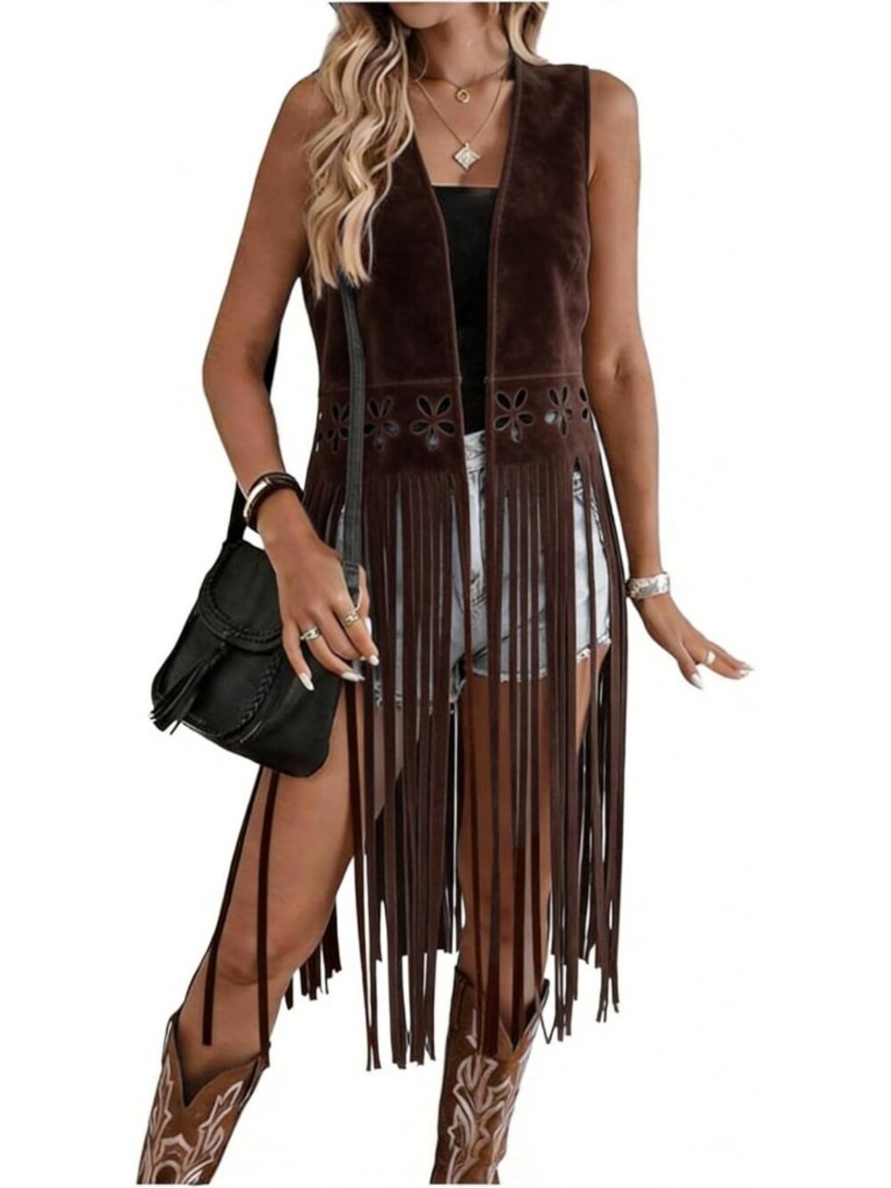 Boho Suede Fringe Vest | Long Cutout Cardigan for Women | Western Style Fashion